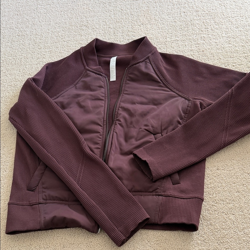 Zella Mixed Media Burgundy Bomber Jacket